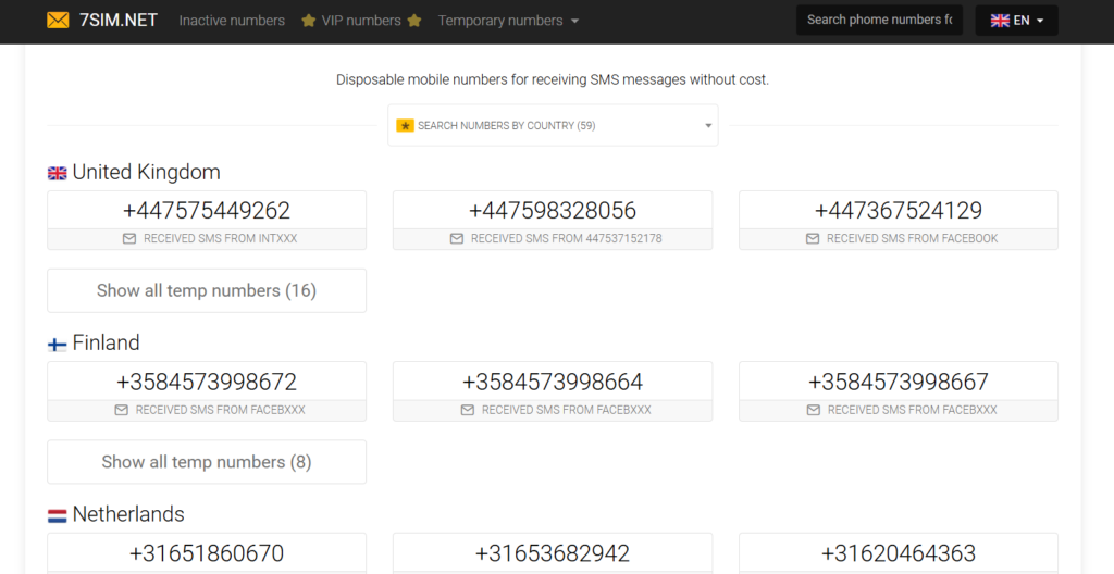 7sim free virtual numbers