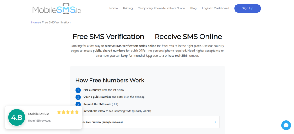 mobile sms verification free