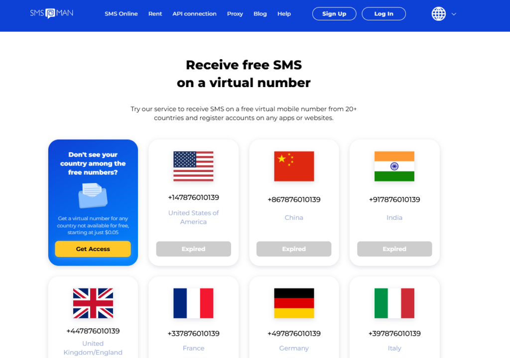 sms-man free virtual number